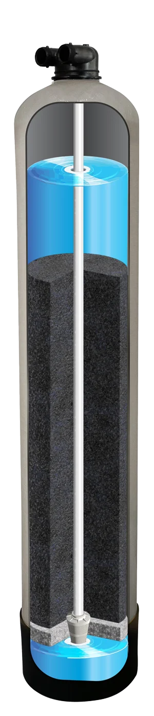 The Interceptor whole-home carbon filtration system shown in cutaway view